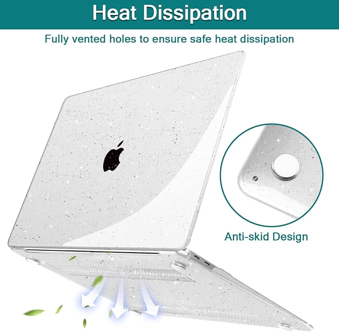 Teryeefi for MacBook Pro 13 Inch Case 2022 2021 2020 2019 2018 2017 2016 Release A2338 M1 M2 A2289 A2251 A2159 A1989 A1706, Sparkly Hard Shell Cover +Keyboard Cover + Screen Protector, Glitter Clear