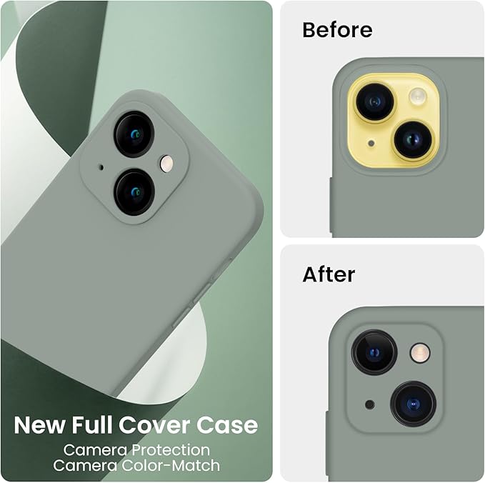 FireNova Designed for iPhone 14 Case, Silicone Upgraded [Camera Protection] Phone Case, Soft Anti-Scratch Microfiber Lining Inside, 6.1 inch, Calke Green