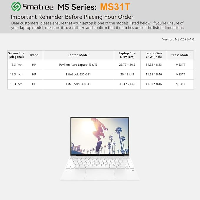 Smatree MS31T Hard EVA Protective Sleeve with Stand Compatible for 13.3 inch HP EliteBook 835 G11 Laptop Notebook Bag