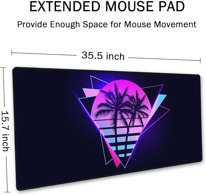 SSOIU Vaporwave Palm Large Gaming Desk Mat - Extra Large, Cute, Keyboard Mat - XXL Gaming Mouse Pads, 35.5 x 15.7 inch