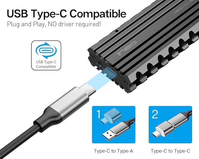 Ineo M.2 NVMe (PCIe) SSD USB10Gbps Type-C Rugged Militarized Enclosure with a Solid Metal Case and Built-in Write Protection Switch (Picatinny Rail Style) [C2597-NVMe]