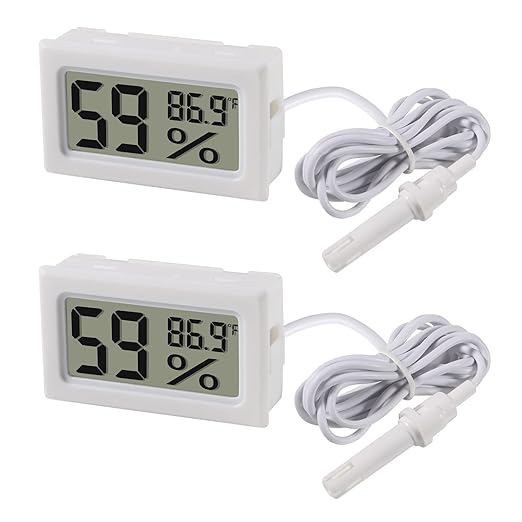 2-Pack Mini Digital Hygrometer Thermometer Gauge with Probe LCD Display Temperature Fahrenheit Humidity Meter for Incubator, Reptile Plant Terrarium, Humidor, Guitar Case, Greenhouse
