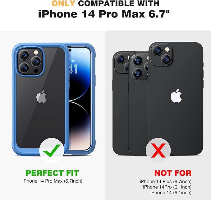 Diaclara Designed for iPhone 14 Pro Max Case 6.7’’,Full Body Rugged Protective Case+9H Tempered Glass Camera Lens Protector w/Built-in Screen Protector (Elegant Blue)