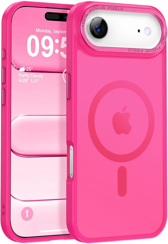 Newfuture Magnetic for iPhone Air Case [Compatible with Magsafe] [Military Grade Drop Protection] Translucent Matte Anti-Scratch Shockproof Protective Phone Cover 6.5 Inch, Hot Pink