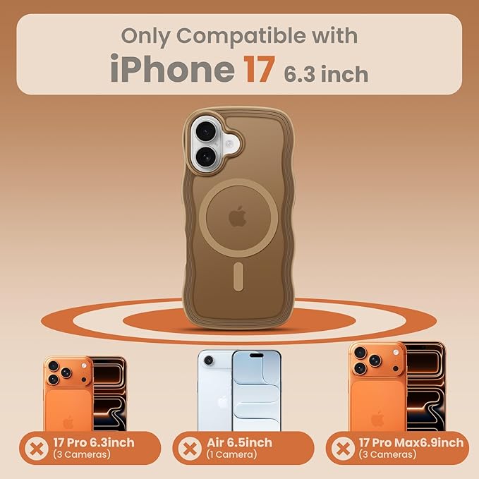 toushion for iPhone 17 Case Cute Brown,Fits MagSafe,Matte Skin Feeling Back,Curly Wave Edge,Slim & Durable & Stylish,Cover Military-Grade Protection