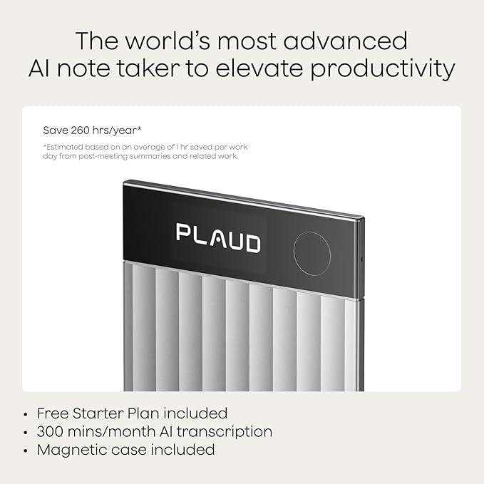 Plaud Note Pro AI Voice Recorder, Transcribe & Summarize with AI Note Taker for Meetings & Calls, Professionals & Teams, Supports 112 Languages, Ultra-Slim, InstantView Display, Case Included, Silver