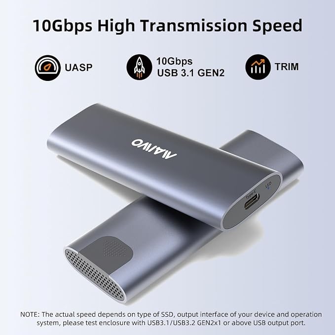 MAIWO M.2 NVMe SSD Enclosure, USB 3.1 GEN2 10Gbps Tool Free USB C to M.2 NVMe SSD Adapter Reader Case, Support UASP Trim, 8TB Capacity, Aluminum
