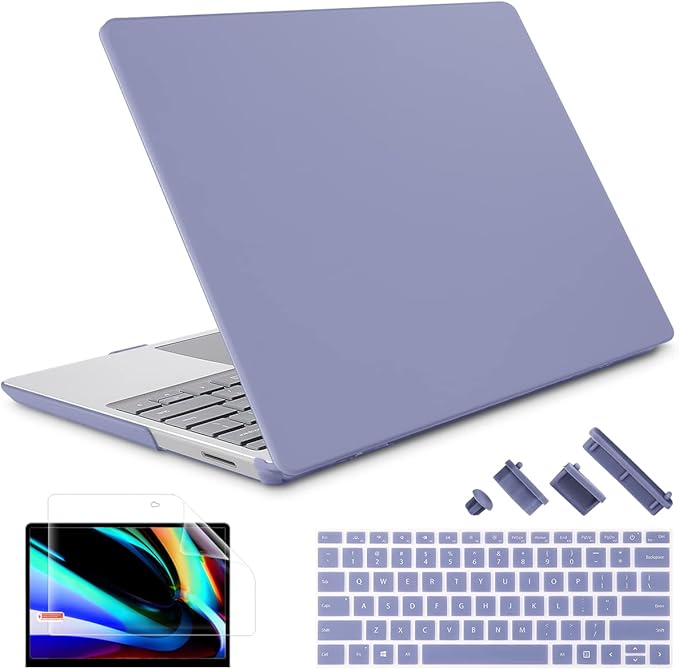 May Chen Compatible with Microsoft Surface Laptop Go 3 Go 2 Go 1 12.4 Inch Model 1943 2013 (2023 2022 2020 Release), Plastic Hard Shell Case with Screen Protector + Keyboard Cover, Lavender Gray