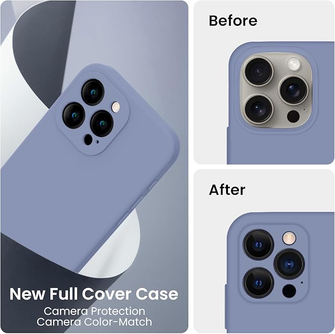 FireNova Designed for iPhone 16 Pro Case, Silicone Upgraded [Camera Protection] Phone Case, Soft Anti-Scratch Microfiber Lining Inside, 2024, Lavender Gray