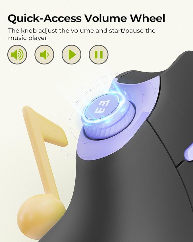 seenda Ergonomic Mouse Wireless, MOU-302 Bluetooth Vertical Mouse Rechargeable, Volume Knob, Silent Mice & 1000/1600/2400 DPI, 3 Multi-Device Connection for Windows/PC/Laptop/Mac/MacBook, Black Purple