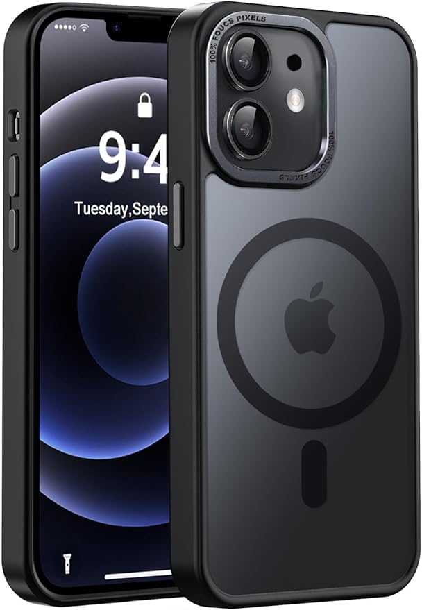 Newfuture Designed for iPhone 12 Case/iPhone 12 Pro Case with Magnetic [13 FT Military Drop Protection] [Compatible with Magsafe] Translucent Shockproof with Anti-Fingerprint Phone Case, Black