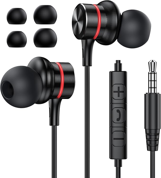 MOSWAG Wired Earbuds with Microphone, 3.5mm in-Ear Headphones with Noise Isolating Fit & Clear Sound, Comfortable Ergonomic Earpieces for Phone Calls, Music, and Online Classes