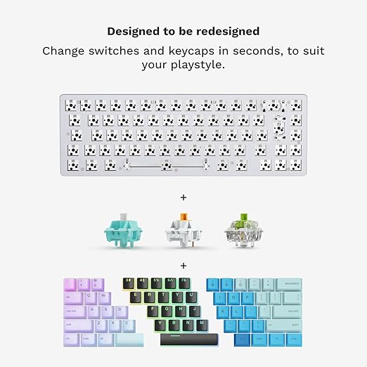 GLORIOUS Gaming GMMK 2-65 Percent Keyboard - White Custom Layout - Compact Low-Profile - Hotswap w/Cherry Mx Style Switches - Incl. Double Shot Keycaps & Linear Switches