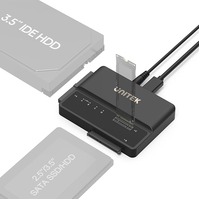 Unitek M.2 NVME SATA IDE Enclosure 3 in 1 Tool-Free Portable 10Gbps PCIe3.1a M.2 SATA3.1 IDE100 External Adapter USB 3.2 Hard Drive Reader for 2230/2242/2260/2280 NVME 2.5" /3.5" SATA SSD 3.5" IDE