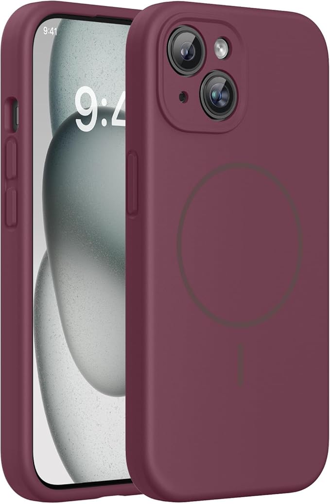 Miracase Magnetic for iPhone 15 Case, [Soft Anti-Scratch Microfiber Lining], Compatible with MagSafe, Liquid Silicone Case Shockproof Drop Protection Phone Case for 15,Wine Red