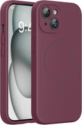 Miracase Magnetic for iPhone 15 Case, [Soft Anti-Scratch Microfiber Lining], Compatible with MagSafe, Liquid Silicone Case Shockproof Drop Protection Phone Case for 15,Wine Red
