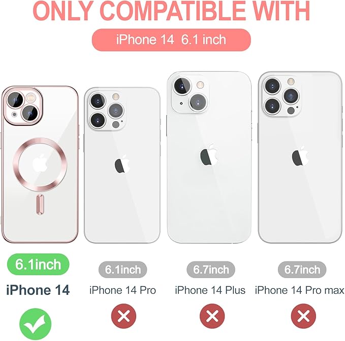 Hython Magnetic Clear for iPhone 14 Case with Camera Lens Protector [Compatible with MagSafe] Luxury Plating Edge Slim Soft TPU Cover Protective Phone Case for iPhone 14 6.1", Pink