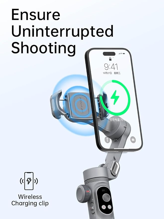 AOCHUAN Gimbal Stabilizer for Smartphone, 3-Axis Portable iPhone Gimbal w/OLED Display for iPhone/Andriod, Phone Gimbal with Face/Object Tracking for Tiktok YouTube Vlog-Smart X Pro Gray
