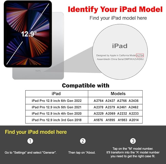 Premium PU Leather Case for iPad Pro 12.9 Inch (M2, 3rd/4th/5th/6th Gen) Multi-Angle Folio Cover with Pencil Holder & Card Pocket, Auto Wake/Sleep Slim Protective Tablet Case, Brown
