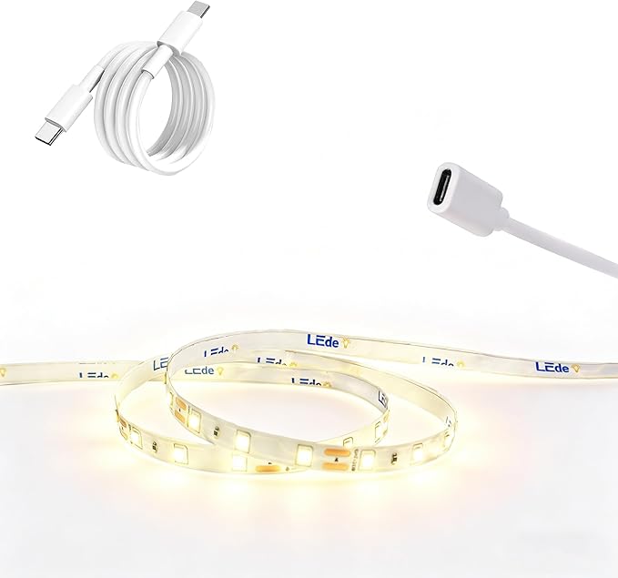 USB C 12V LED Strip Lights 16.4ft, Bright Under Cabinet Lighting for Kitchen, TV Backlight & RV Camper, Flexible Tape Light for 3D Printer & Desk