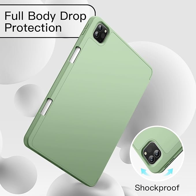 JETech Case for iPad Pro 11 Inch 2022/2021/2020 Model (4th/3rd/2nd Generation), with Pencil Holder, Support 2nd Pencil Charging, Slim Tablet Cover with Soft TPU Back, Auto Wake/Sleep (Matcha Green)