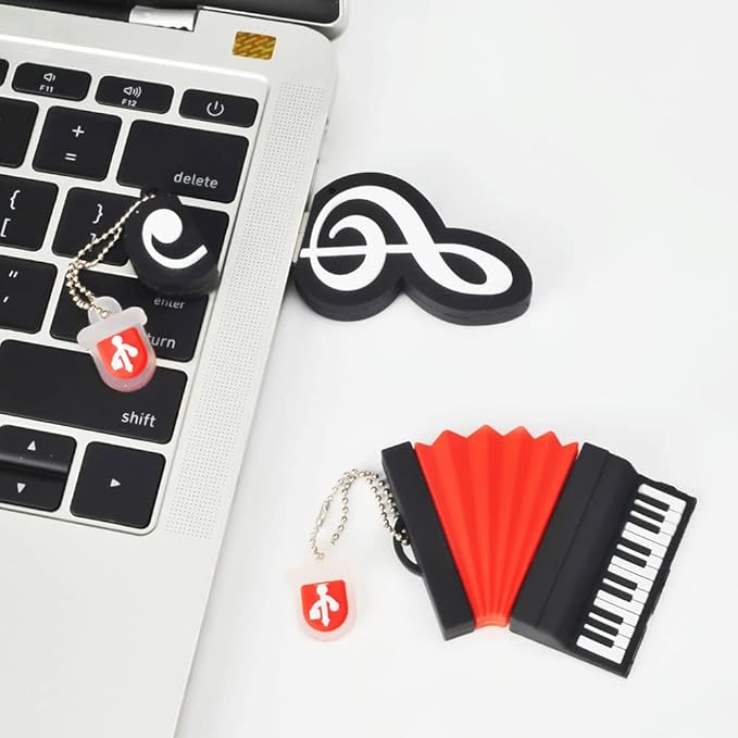 5 x 8GB Cute Music USB Flash Drive, Accordion*2/Saxophone/Piano/Notes Shape Musical Instruments Thumb Drive Memory Stick Drive Pendrive Gift for Kids, Teacher, Friends