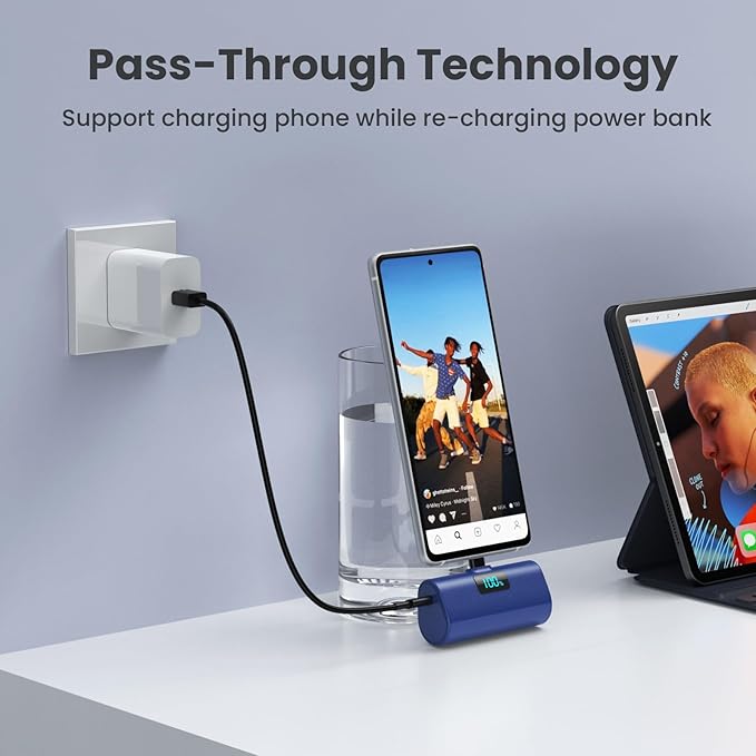 [2-Pack]Portable Charger for iPhone 16/15 Series,5200mAh PD USB C Power Bank Built-in USB-C Connector,Battery Pack Compatible with iPhone 16/16 Plus/16 Pro/16 Pro Max/15 Series,Android (Pink+Blue)