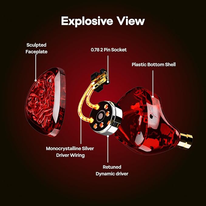 Linsoul TANGZU Wan'er S.G II in Ear Monitor,HiFi Wired Earbuds,10mm Dynamic Driver PET Diaphragm Gaming IEM Earphones with 2Pin Detachable OFC Cable for Audiophile DJ Stage (Red Lion, 3.5mm No Mic)