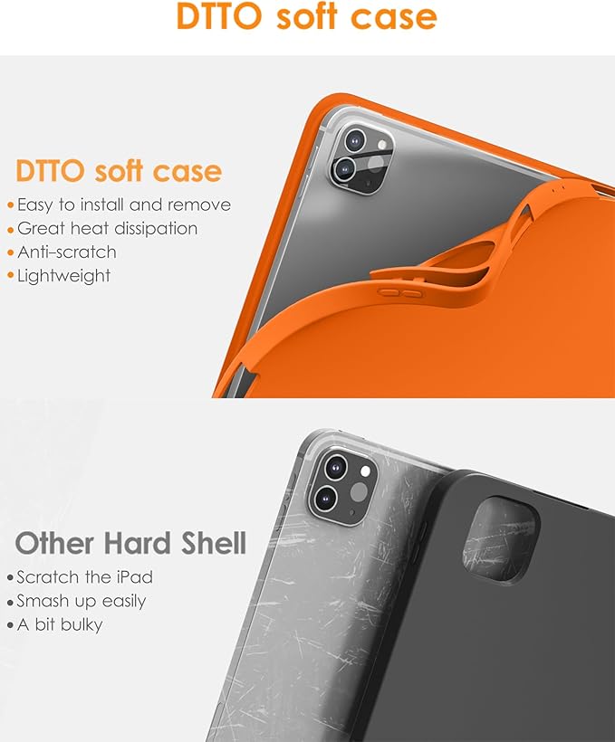 DTTO for iPad Pro 11 inch 4th/3rd/2nd/1st Generation 2022/2021/2020/2018 Case, Smart Slim Trifold Stand Soft TPU Back Cover with Built-in Pencil Holder, Also Fit iPad Air 5/4,Orange