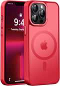 Newfuture Designed for iPhone 13 Pro Max Case with Magnetic [13 FT Military Drop Protection] [Compatible with Magsafe] Slim Translucent Matte Shockproof with Anti-Fingerprint Phone Case, Red