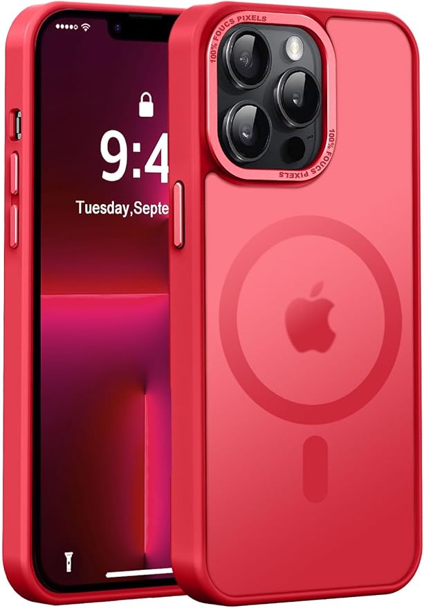 Newfuture Designed for iPhone 13 Pro Max Case with Magnetic [13 FT Military Drop Protection] [Compatible with Magsafe] Slim Translucent Matte Shockproof with Anti-Fingerprint Phone Case, Red
