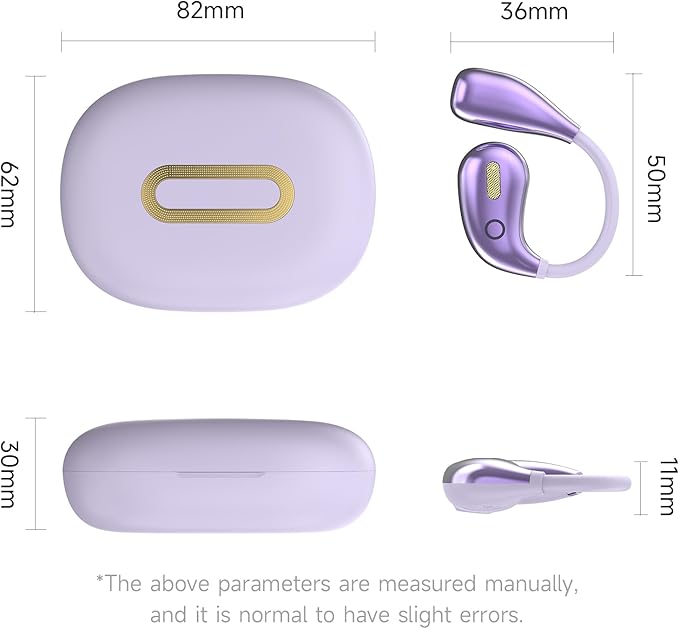 Open Ear Earbuds, Wireless Bluetooth 5.4 Headphones, Stereo Sound IPX7 Waterproof with Ergonomic Earhook for Running, Workout, Travel, Purple