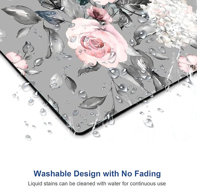 Mouse Pad, Gray Pink Roses Floral Flower Leaves Mouse Pad Rectangle Custom Designs, Waterproof Anti-Slip Rubber Mousepad Office Accessories Desk Decor Wireless Mouse Pads for Computers Laptop