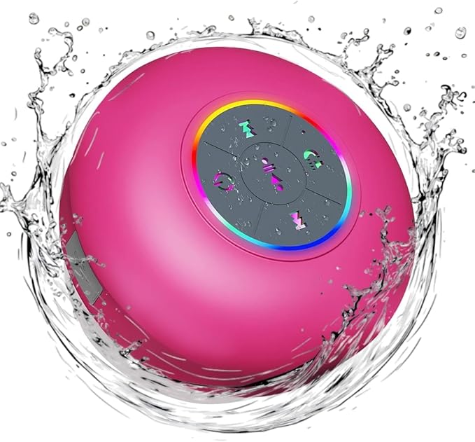 Bluetooth Shower Speaker with LED – Portable Wireless Mini Speaker with Mic & Suction Cup, IPX4 Water Resistant for Shower, Travel, Pool, River Floating, and Outdoor Fun (Plum)