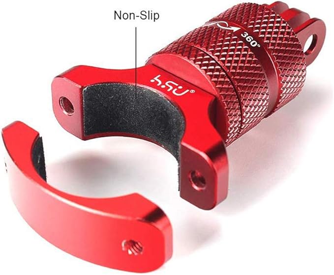 HSU Bike Handlebar Mount for Gopro Hero 13/12/11/10/9/8/7/6/5/4 AKASO Campark Osmo Action 3/4 and Other Action Cameras, 360 Degrees Rotary Motorcycle Mount (Red)
