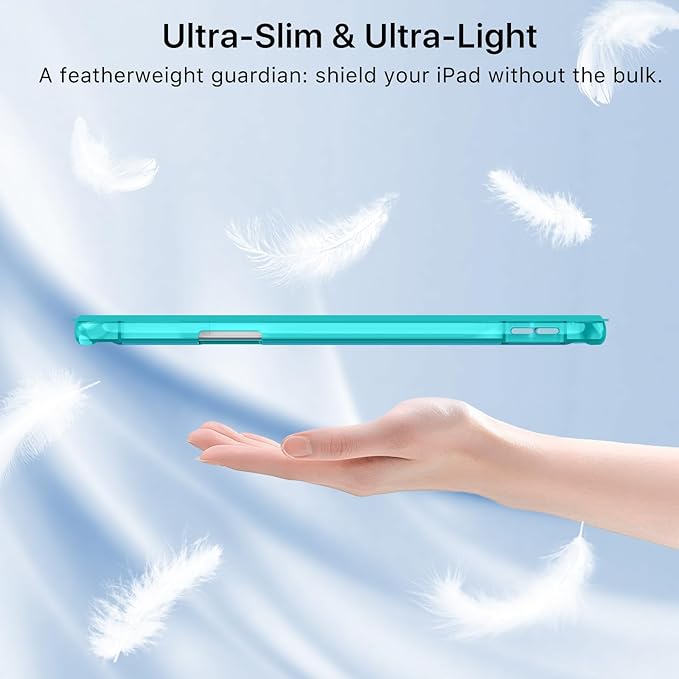 MoKo for iPad Air 11 inch Case (M4/M3/M2) 2026/2025/2024, iPad Air 5th/4th Gen 10.9 inch Case 2022/2020 with Pencil Holder, Slim Light Trifold Cover with Hard PC Translucent Back Shell, Bondi Blue