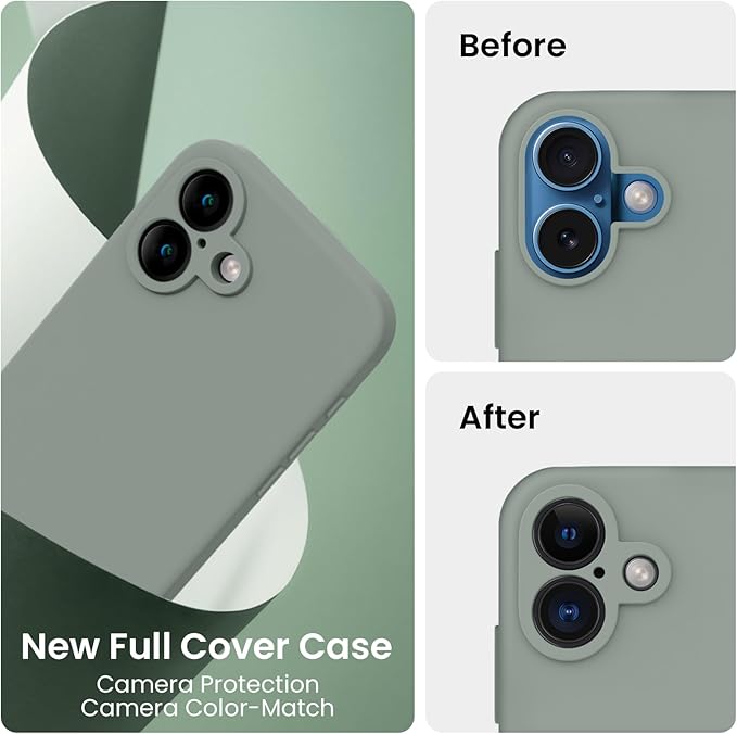 FireNova Designed for iPhone 16 Plus Case, Silicone Upgraded [Camera Protection] Case, Soft Anti-Scratch Microfiber Lining Inside, 6.7 inch, Calke Green