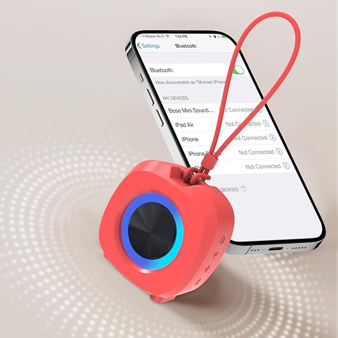PEICHENG Speaker, Small Portable Bluetooth Wireless IPX5 Waterproof Shower Speaker,Loud Stereo Sound Deep Bass,Dual Pairing, RGB Lights,Long Playtime for Outdoor Party, Great Gift,1PC (Red)