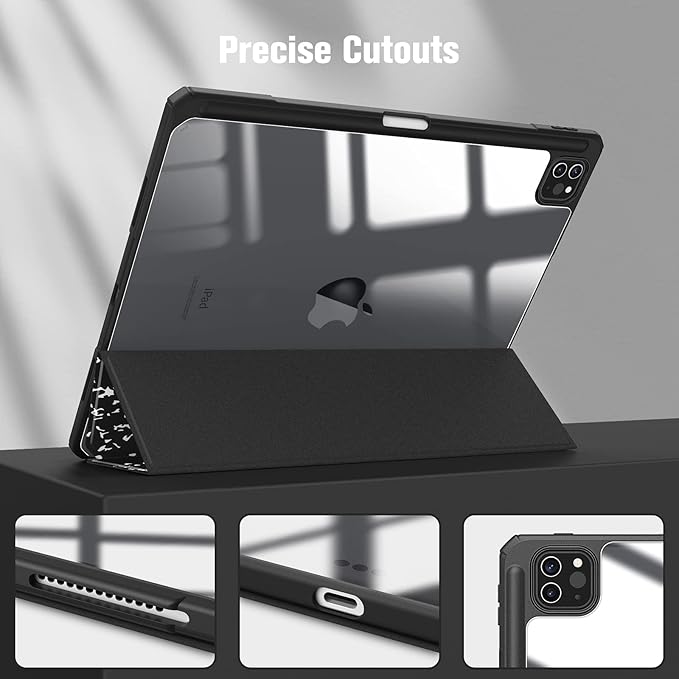 Fintie Hybrid Slim Case for iPad Pro 12.9-inch 6th Generation 2022, [Built-in Pencil Holder] Shockproof Cover w/Clear Transparent Back Shell, Also Fit iPad Pro 12.9" 5th/4th/3rd Gen, Composition Book