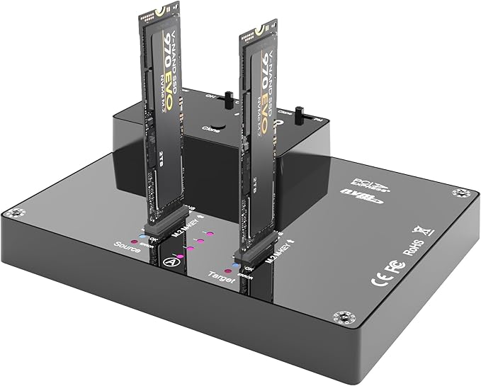 MAIWO K3015P Portable Dual Bay M.2 NVME Docking Station, Tool-Free Type-C10Gbps NVME SSD External Enclosure, with Offline Clone duplicator and System Copy Function.