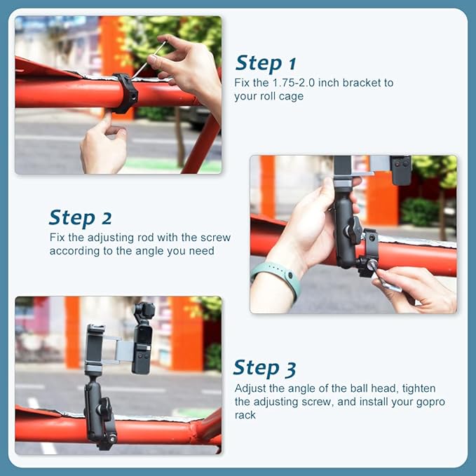 UTV ATV Camera Mount Holder 360°GoPro Roll Bar Mount Accessories Action Cameras Accessory for 1.75"-2" Roll Bar and tube