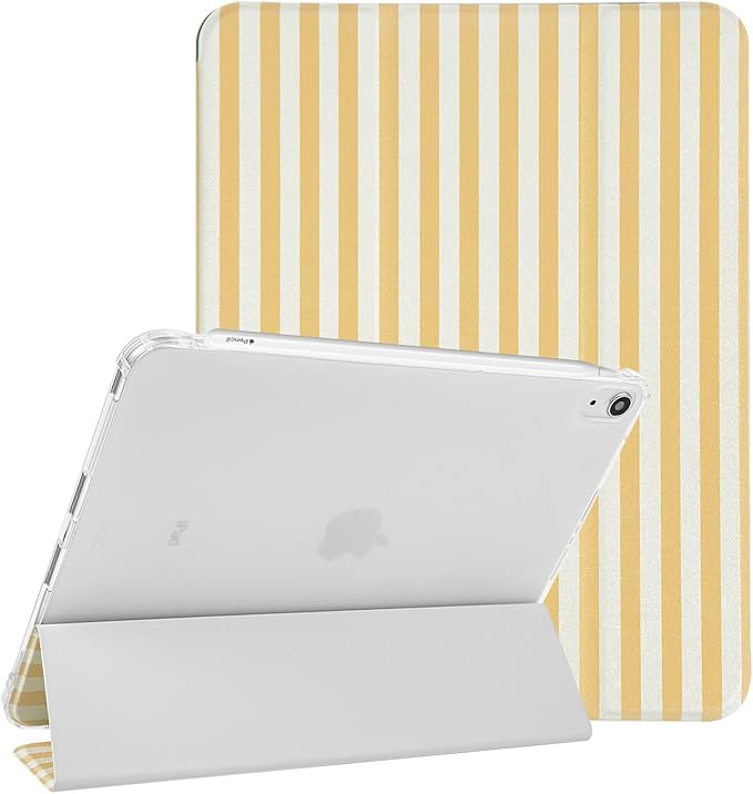 Lovmooful Compatible for iPad 11th 11-Inch A16 (2025),iPad 10 (10.9-Inch,2022 Model,10th Generation) Case with Pencil Holder Cute Striped Aesthetic Design Soft TPU Trifold Stand Protective-Yellow