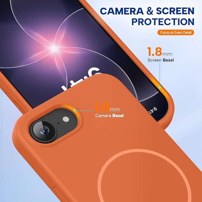 Miracase Magnetic for iPhone 17e Case & iPhone 16e Case, [Soft Anti-Scratch Microfiber Lining], Compatible with MagSafe, Silicone Shockproof Protection Phone Case for iPhone 17e/16e, Orange