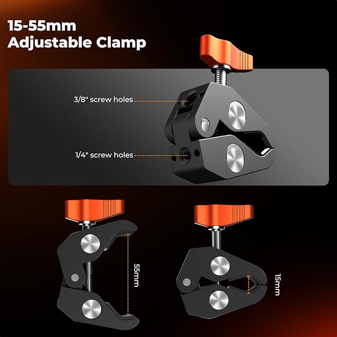 K&F CONCEPT 6" Magic Arm Clamp with Super Clamp, 360°Ballhead Articulating Mini Arm for Monitor, LED Light, Webcam, Action Camera