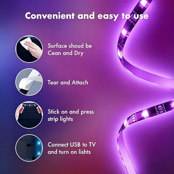 LED Lights for TV, RGB TV Backlight Behind, 16.4ft LED Lights for 45-75 Inch TVs, Music Sync Bluetooth APP & Remote Control,USB Powered Strip Lights for Bedroom, Xmas, Home Décor
