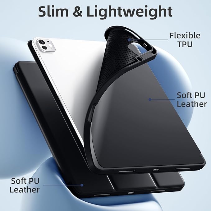 Akkerds Compatible with iPad Pro 13 Inch Case (M5/M4) 2025/2024, for iPad 13 Pro Case with Pencil Holder, Slim Trifold Stand Protective Cover with Soft TPU Back, Auto Wake/Sleep (Black)