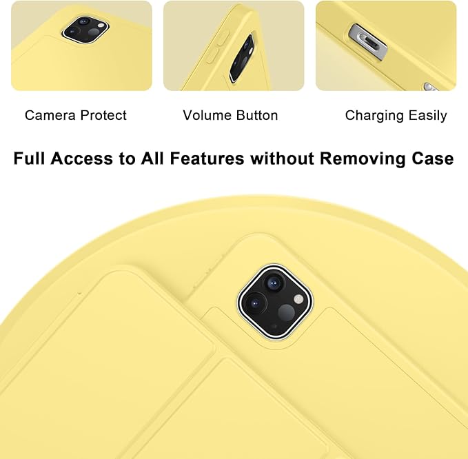 ZryXal New iPad Pro 13 Inch Case (M5) 2025 / (M4) 2024 with Pencil Holder, Smart iPad Case [Support Pencil Pro and Pencil (USB-C)], Support Touch ID and Auto Wake/Sleep (New Yellow)