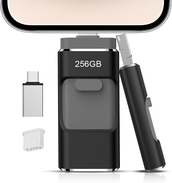 256GB Flash Drive[No App Required] Intended for Phone Tablet Androidphone and Computers, 4 in 1 Photo Stick for Phone Memory Storage Easily Backup Photos Videos（Black）
