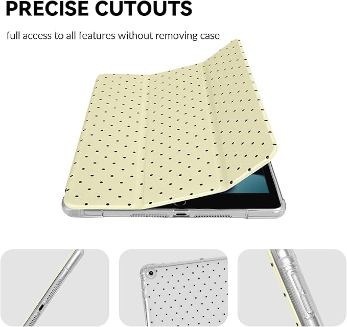 Lovmooful Compatible for iPad 5/6 (9.7-Inch,2018/2017 Model,6th/5th Generation) Case with Pencil Holder Cute Polka Dot with Aesthetic Design Soft TPU Trifold Stand Protective-Yellow