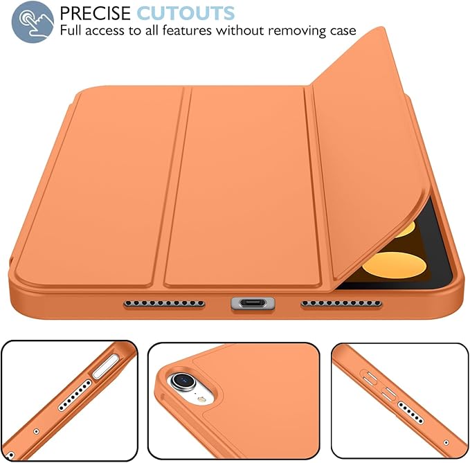 iMieet iPad mini 7 Case 2024 (A17 Pro), iPad mini 6 Case (8.3-Inch,2021 Model), iPad mini 7th/6th Generation Case with Pencil Holder, Trifold Stand Smart Case with Soft TPU Back,Orange